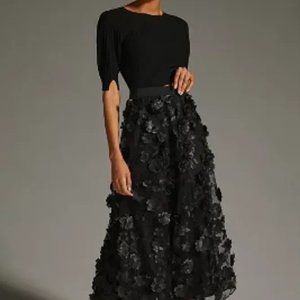 Anthropologie Black Floral Applique skirt Size XS (see notes)